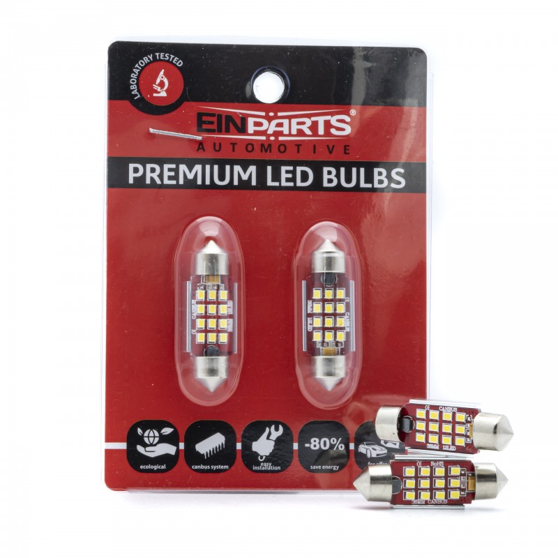 C5W LED žárovky (12 x SMD 2016) 36mm 6000K CANBUS 12/24V