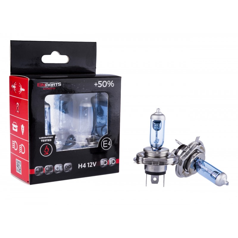 H4 Halogenové žárovky 55/60W se zvýšeným výkonem +50% 5000K (xenon efekt)