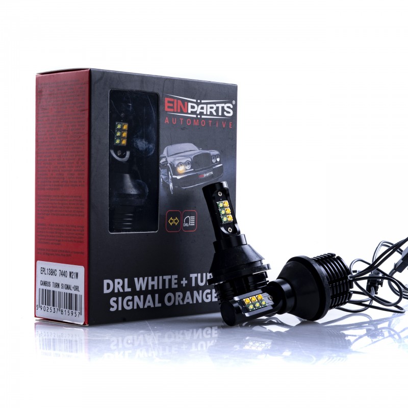 W21W LED žárovky 30W (12 x CREE) 6000K/oranžová CANBUS DRL+ Blinkr