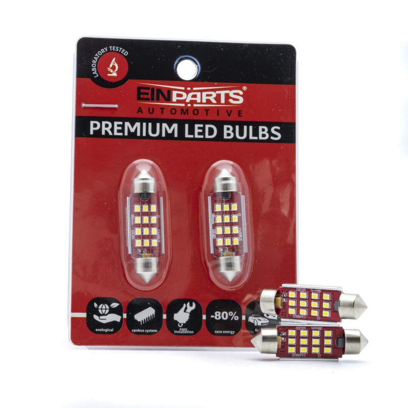 C5W LED žárovky (12 x SMD 2016) 39mm 6000K CANBUS 12/24V