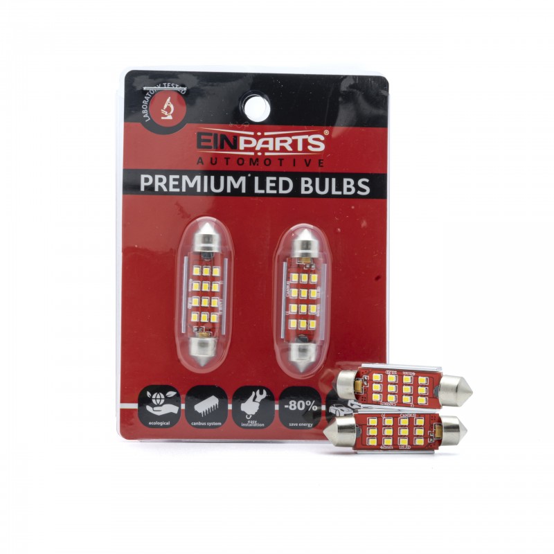 C5W LED žárovky (12 x SMD 2016) 42mm 6000K CANBUS 12/24V