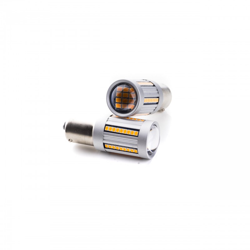 P21W LED žárovky (66 x SMD 2016) oranžová CANBUS