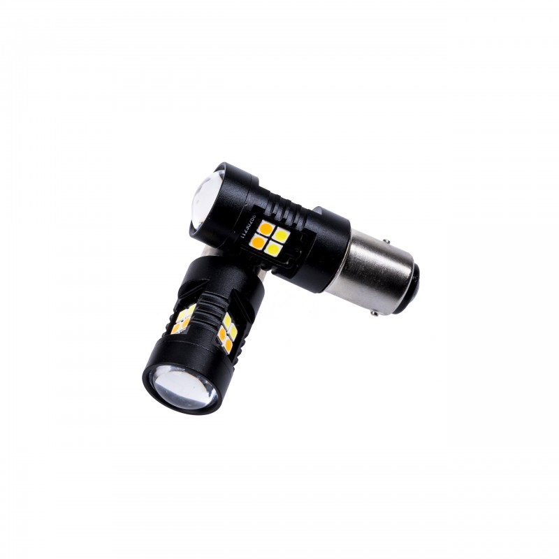 P21/5W LED žárovky (16 x SMD) 6000K/oranžová DUAL