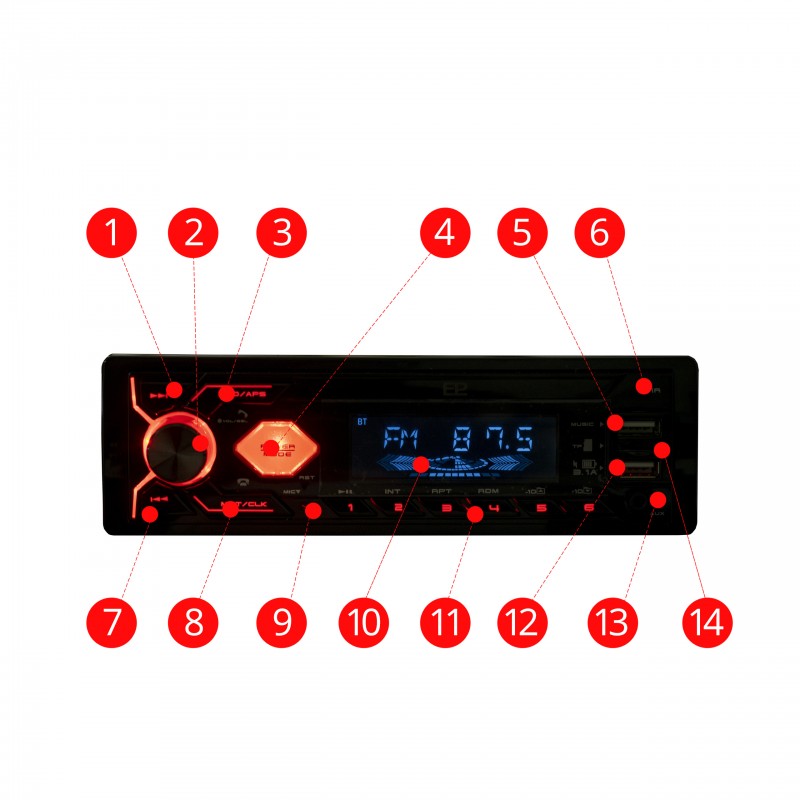 Autorádio 1-DIN (červené)