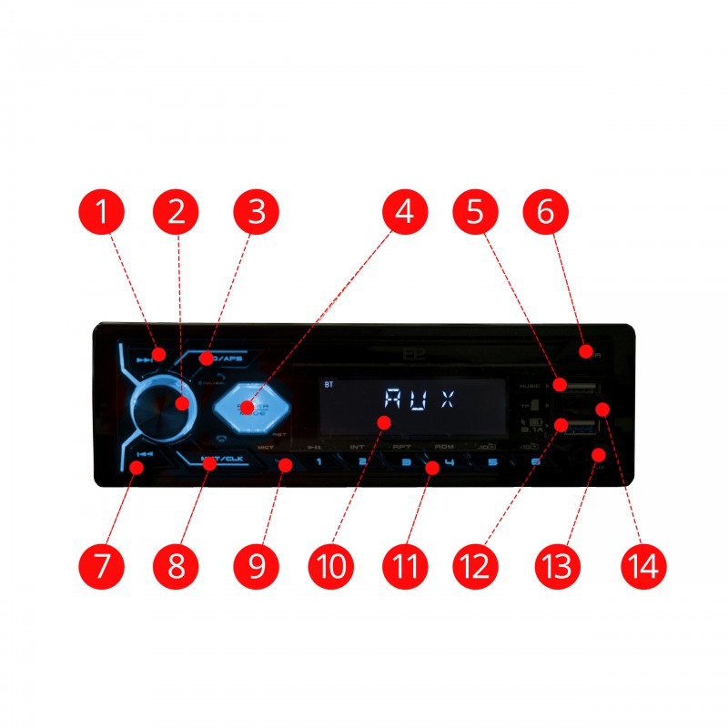 Autorádio 1-DIN (modré)